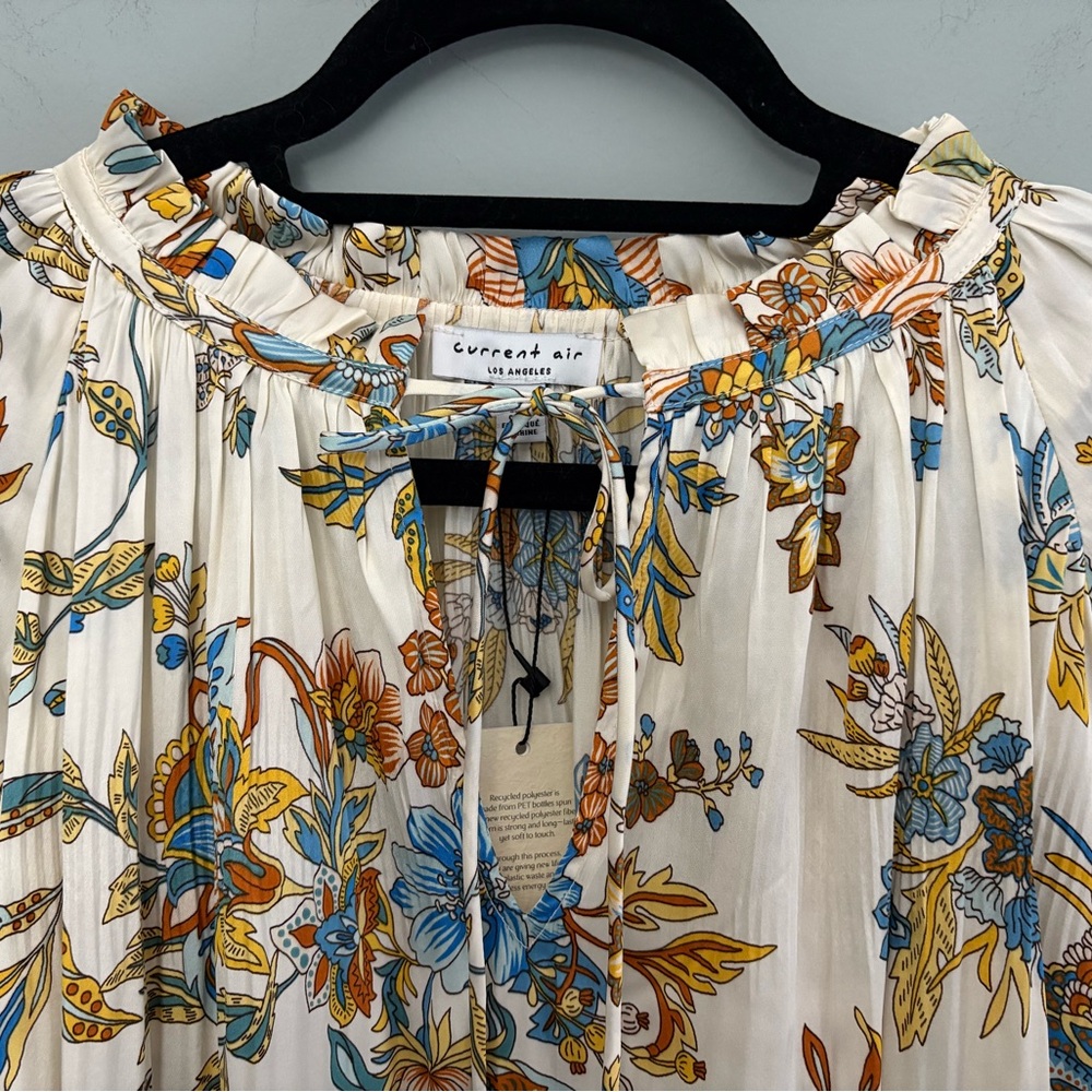 Current Air Multicolor Floral Satin Peasant Blouse Size M - Picture 4 of 15